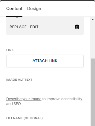 An image of a pop up  in Squarespace where users can add alt text and other information to images